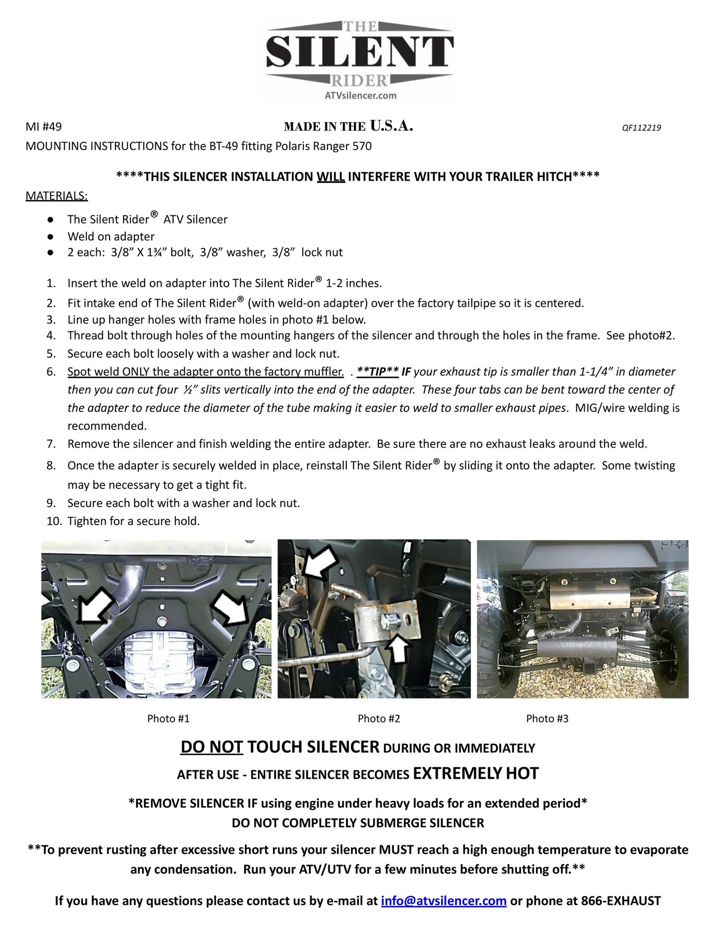 Exhaust – Silent Rider Auxiliary Muffler for Polaris Ranger 570 Mid-size