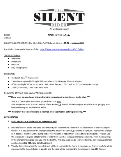 Exhaust - Benz Silent Rider Auxiliary Muffler, Universal Fitment